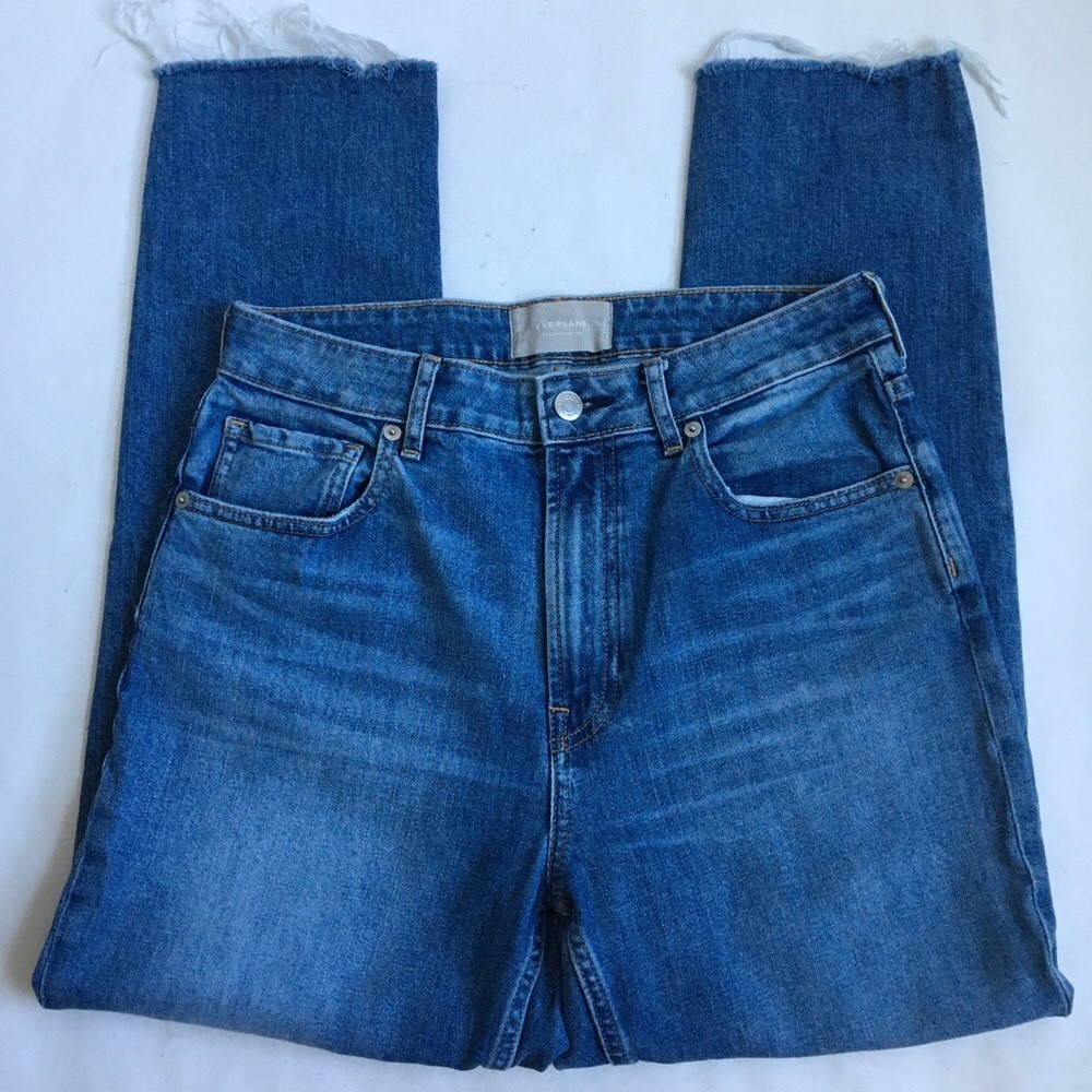 Everlane The Curvy Cheeky Jean Crop High Rise Raw Hem Blue Denim Jeans Size 29